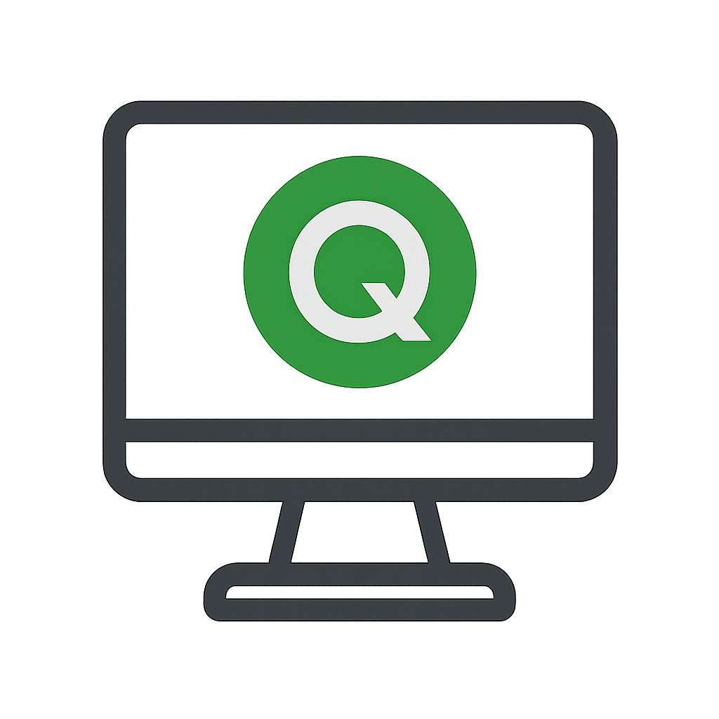 create an icon of a modern computer with the letter Q resembling QuickBooks but not keep it simple and the total size must be under 1 MB1